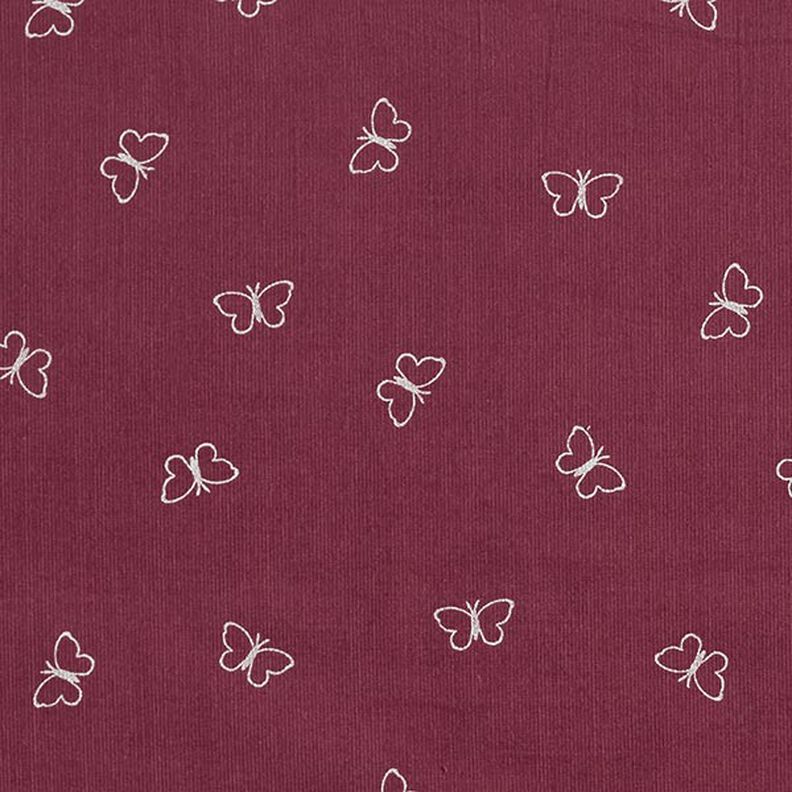 Velours milleraies Papillons scintillants – rouge bordeaux,  image number 1