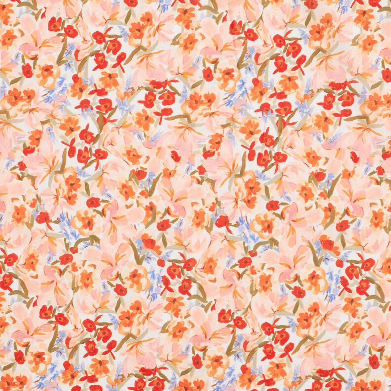 Voile de coton Mer de fleurs aquarelle impression numérique – ivoire/saumon,  image number 1