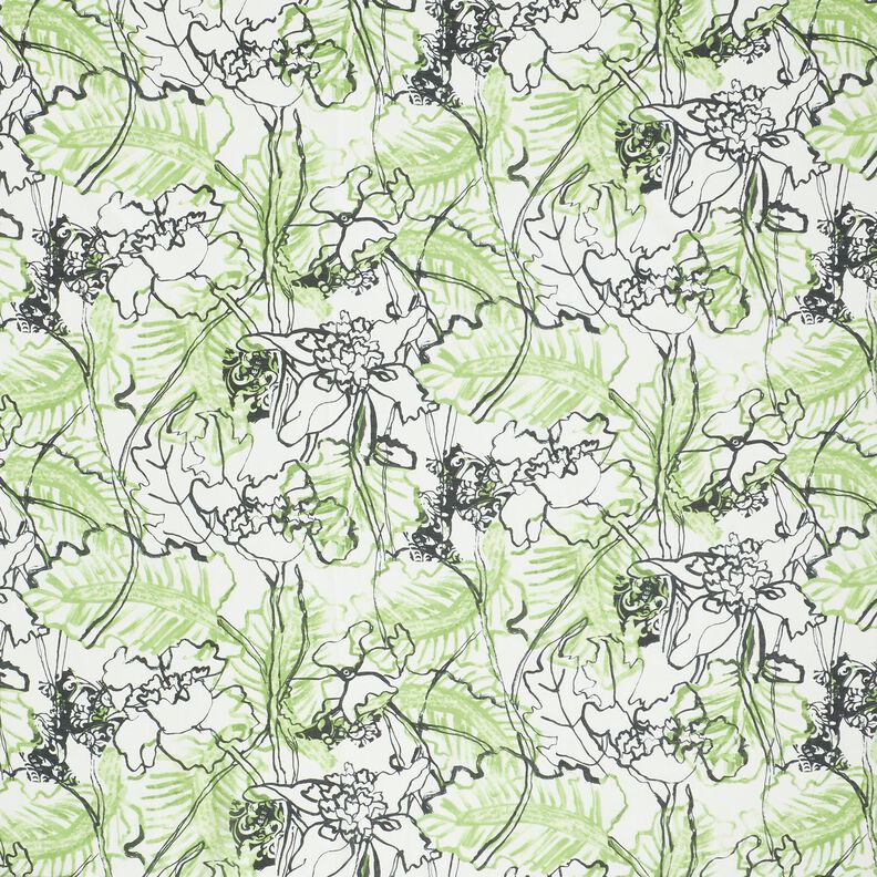 Coton et soie mélangés Fleurs abstraites – ivoire/vert tendre,  image number 1