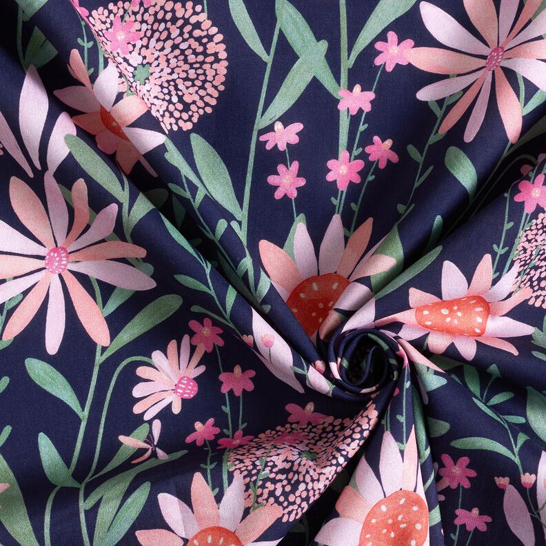 Popeline coton Grandes fleurs des champs Impression numérique | Poppy Fabrics – bleu nuit,  image number 3