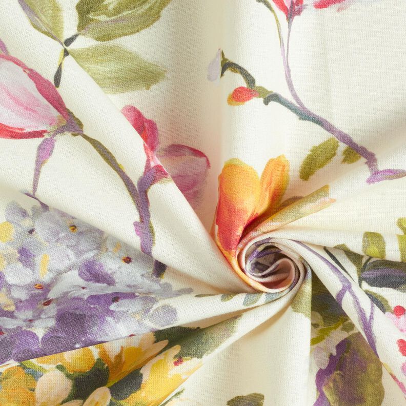 Tissu de décoration Canvas Hortensias – crème/myrtille, image number 3