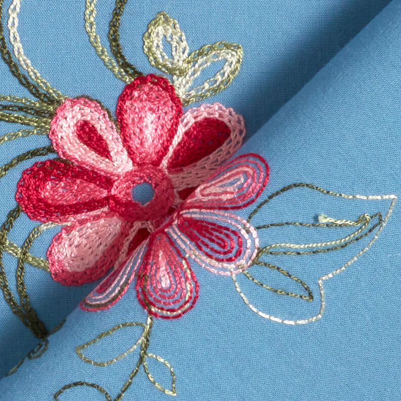 Popeline coton Broderie bouquets de fleurs – bleu brillant/baies, image number 4