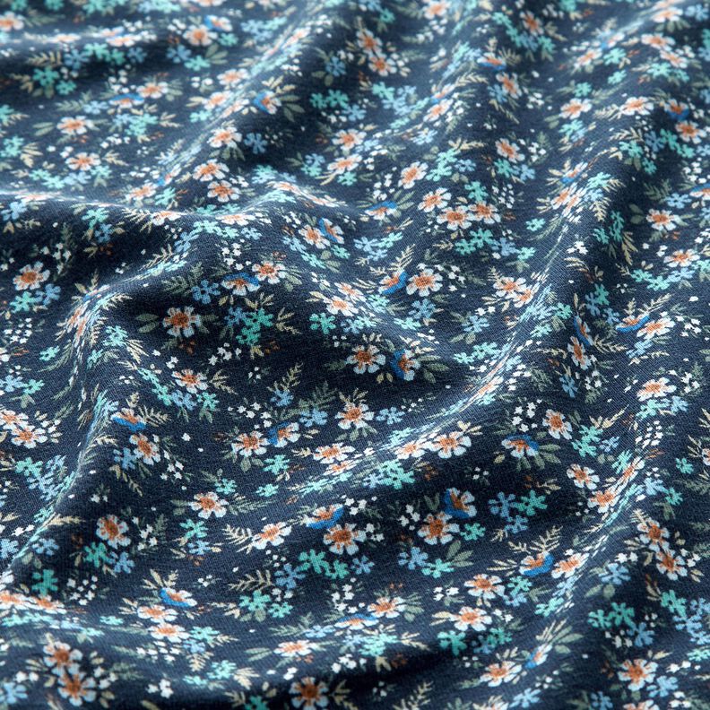 Jersey coton Mer de fleurs – bleu nuit/eucalyptus,  image number 2