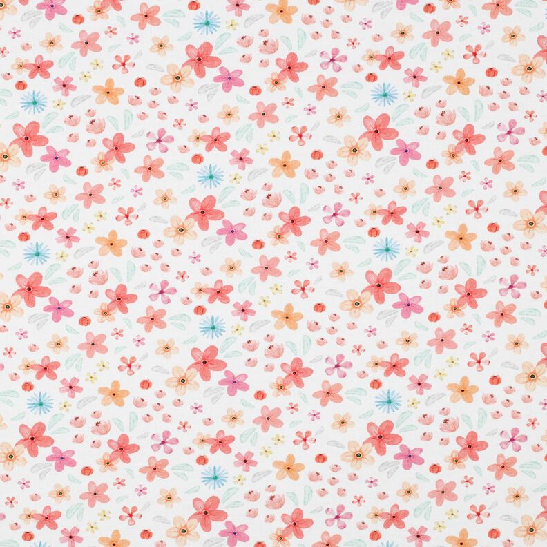 GOTS Jersey coton Fleurs colorées Impression numérique | Poppy Fabrics – blanc/abricot, image number 1