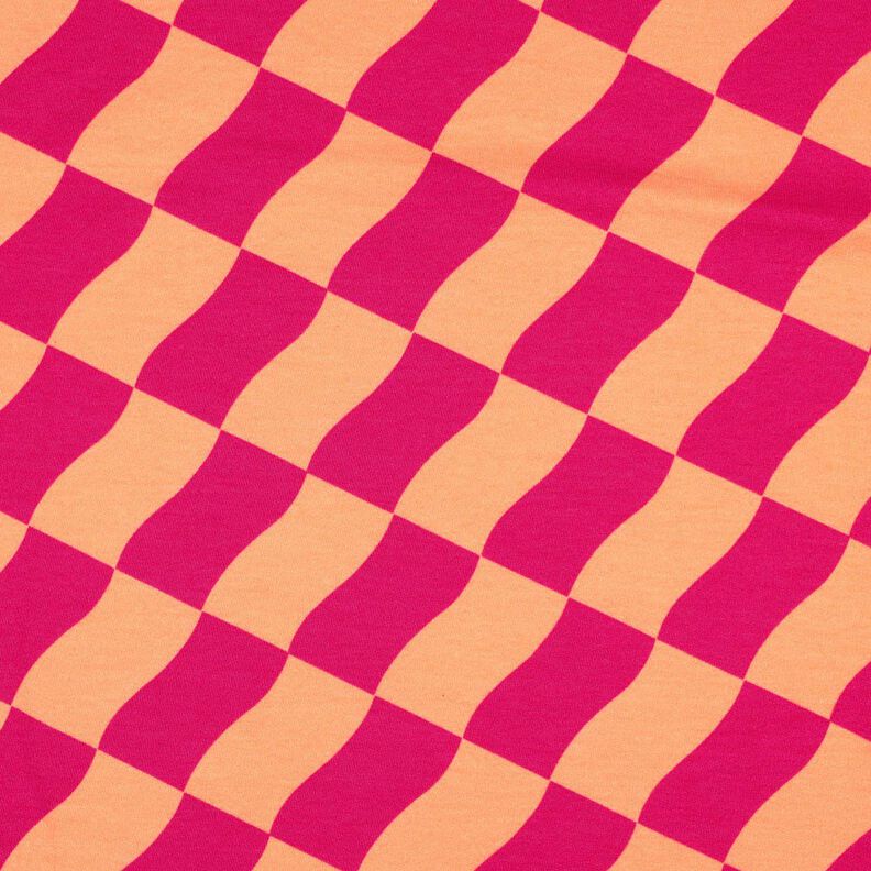 Softsweat carreaux ondulés | Poppy Fabrics – rose intense/orange pêche,  image number 1