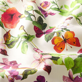 Tissu d’extérieur Canvas Fleurs et papillons – blanc/lilas, 