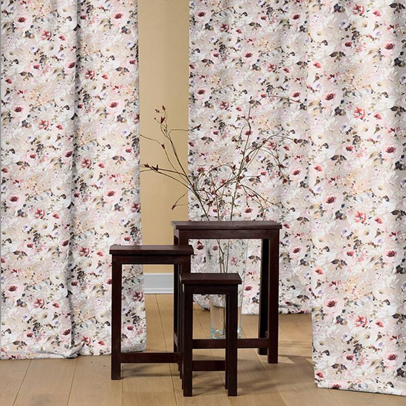 Tissu de décoration semi-panama Floris – beige/rose,  image number 5