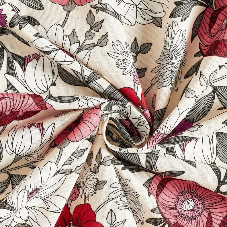 Tissu en coton Cretonne Fleurs colorées – raisin/nature,  image number 3