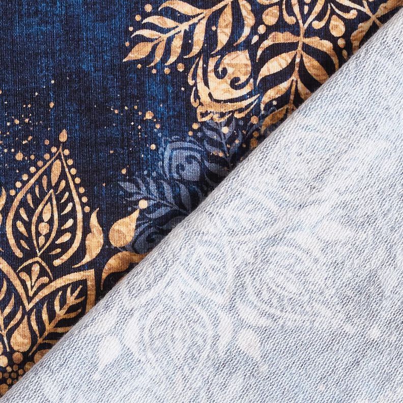 French Terry Sweat d’été mandala | Glitzerpüppi – bleu marine/abricot,  image number 4