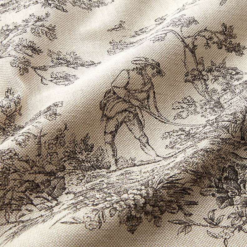 Tissu de décoration Semi-panama Toile de Jouy classique – noir/nature,  image number 2
