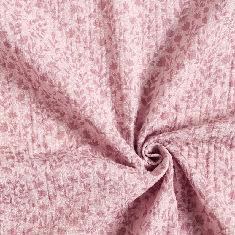 Tissu double gaze de coton vrilles de fleurs bicolores – vieux rose clair,  image number 3