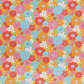 Tissu en coton Cretonne Grandes fleurs rétro – turquoise/jaune soleil, 