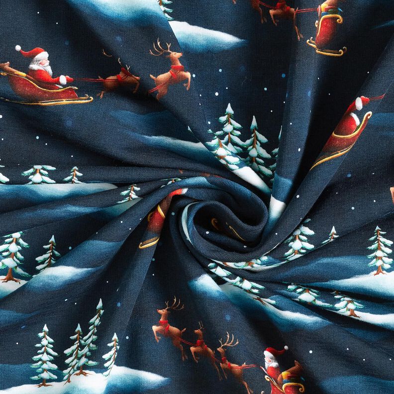 French Terry Sweat d’été Le Père Noël arrive | Glitzerpüppi – bleu nuit/chili, image number 3
