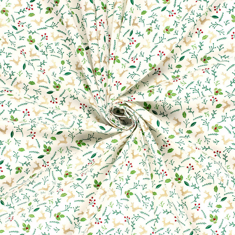 Tissu en coton Popeline Chevreuils et branches – écru/or,  image number 3
