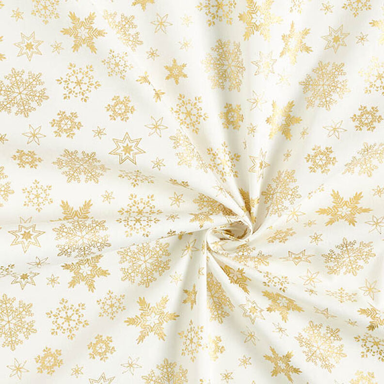 Tissu en coton Popeline Cristaux de neige – écru/or, image number 3