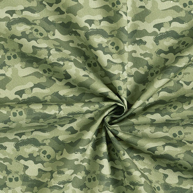 Popeline de coton bio Têtes de mort camouflage – pistache,  image number 3