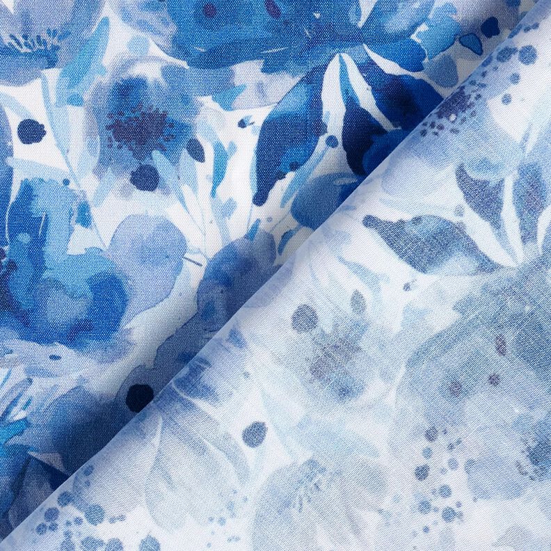 Tissu viscose Fleurs avec touches de couleur – bleu roi/blanc, image number 4