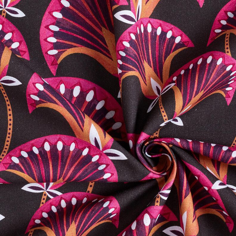 Tissu de décoration Canvas Blumenfächer – noir/rose vif, image number 3
