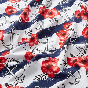 Jersey coton Rayures fleurs & ancres | Glitzerpüppi – blanc/chili, 