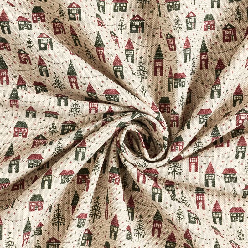 Tissu de décoration Semi-panama Village d’hiver – nature/pin foncé, image number 3
