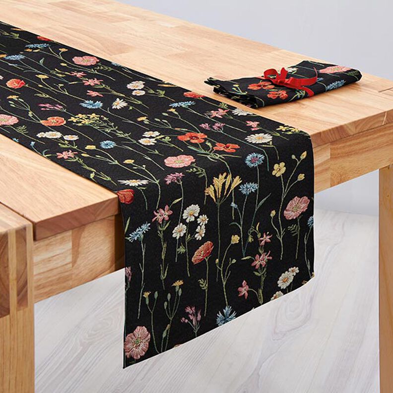 Tissu de décoration Gobelin fleurs sauvages – noir/rosé, image number 6