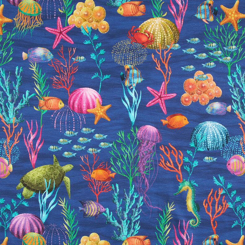 Tissu de décoration Semi-panama Monde sous-marin coloré – bleu marine/turquoise, image number 1