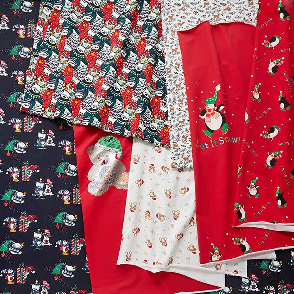 Panel French Terry Sweat d’été Nounours de Noël – écru/rouge, image number 6
