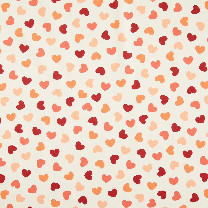 Tissu de décoration Semi-panama Cœurs éparpillés – crème/rouge foncé, image number 1