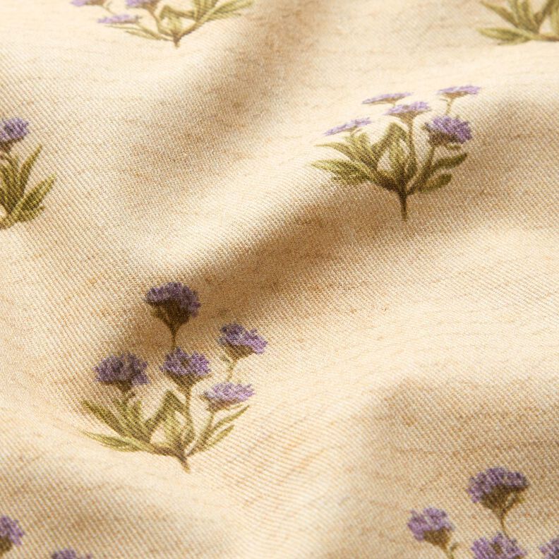 Tissu de décoration Sergé coton Fleurs et écriture – beige,  image number 2