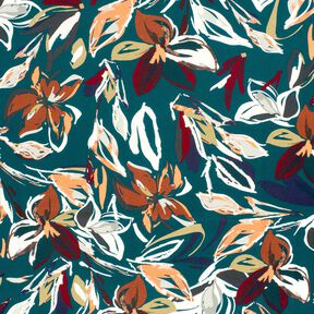 Jersey viscose fleurs modernes – pétrole/cuivre, 