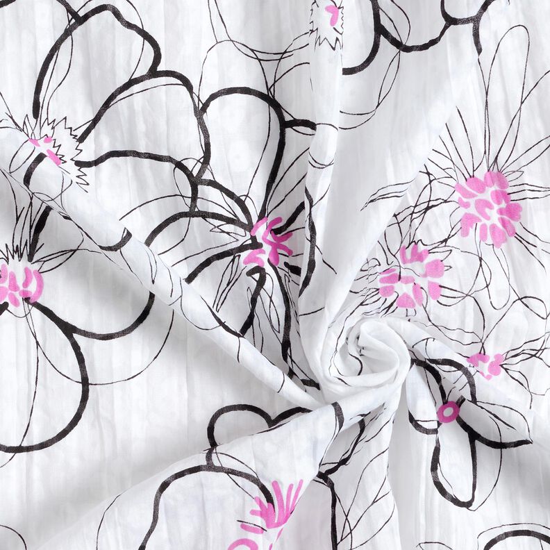 Voile crinkle à fleurs et motif léopard – blanc/noir, image number 3