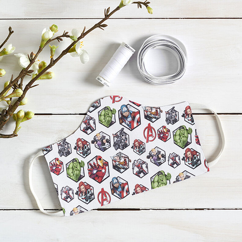 Cretonne Tissu sous licence Mosaïque de motifs Avengers | Marvel – blanc,  image number 9