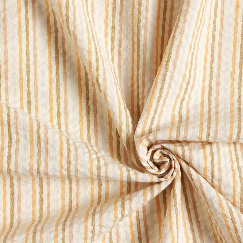 Seersucker Coton Mélange de rayures – abricot/écru, image number 3
