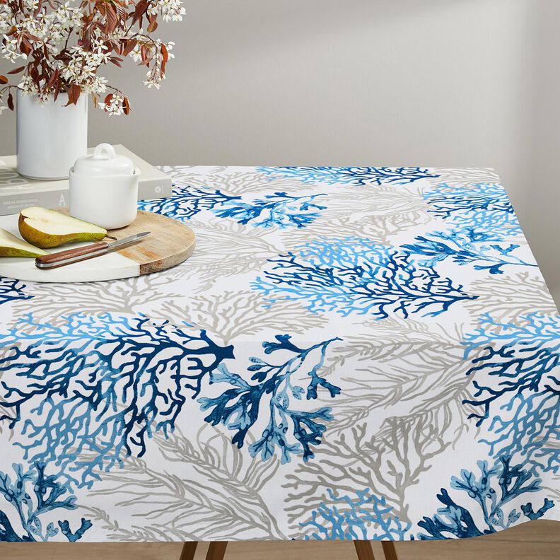 Tissu en coton Cretonne Grands coraux – blanc/bleu,  image number 6