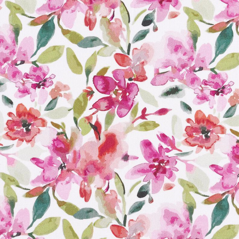 Tissu viscose Fleurs de printemps à l'aquarelle – blanc/violet pastel,  image number 1