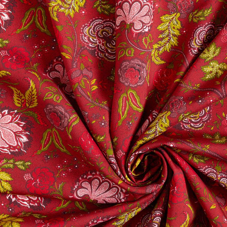 Tissu viscose Fleurs motif cachemire – carmin/rouge feu,  image number 3