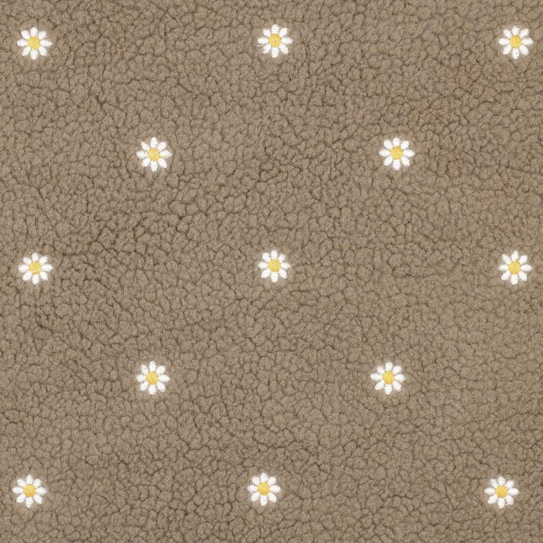 Tissu teddy Petites fleurs brodées | Poppy Fabrics – taupe foncé, image number 1