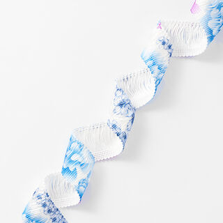 Ruban à franges Fleurs [30 mm] – blanc/bleu, 