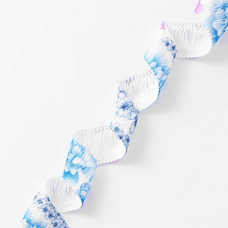 Ruban à franges Fleurs [30 mm] – blanc/bleu,  image number 1