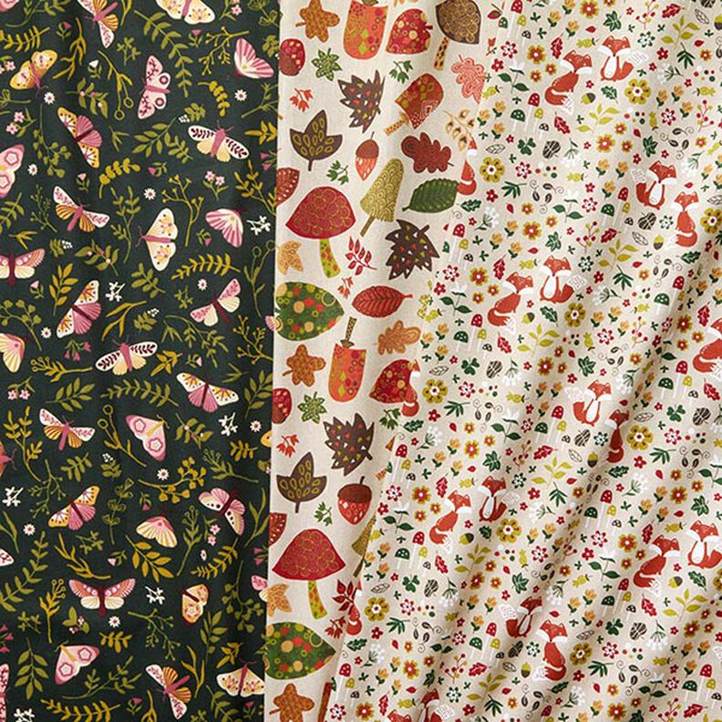 Tissu de décoration Semi-panama Renards et champignons – vert foncé/nature,  image number 5