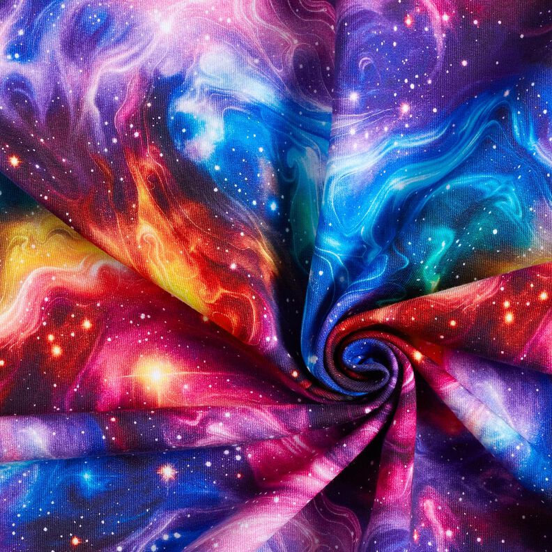 French Terry Sweat d’été Galaxie Impression numérique – lilas bleu/rouge feu, image number 3