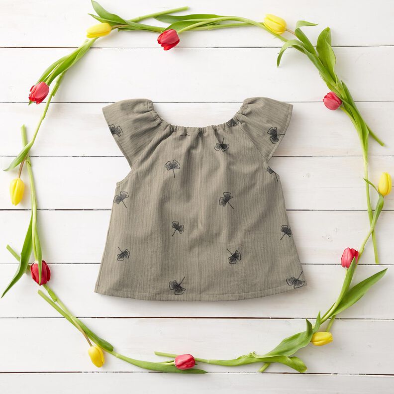 Tissu double gaze de coton Ginkgo brodé – gris clair, image number 6