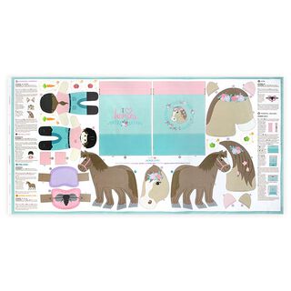 Panneau de tissu Cut & Sew sur coton Chevaux "HORSE LOVE" [ 80 x 155 cm ] | Kullaloo, 