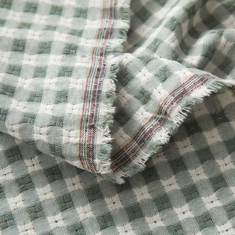 Tissu en coton à carreaux structurés – blanc/roseau,  image number 3