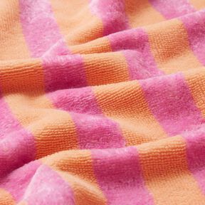 Tissu éponge Bambou Larges rayures – orange clair/rose vif, 