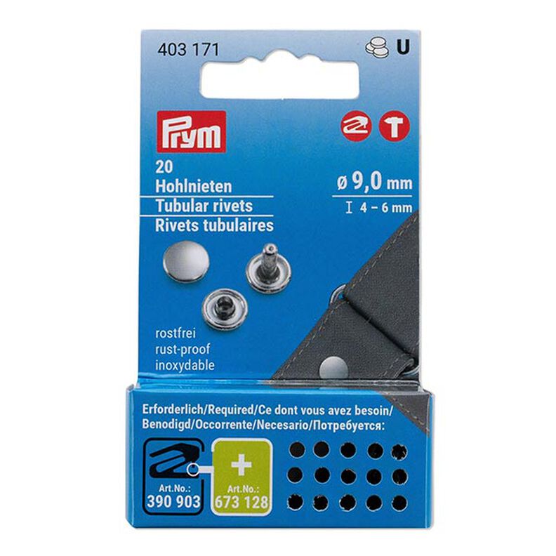 Rivets creux zone de serrage 4-6mm [20 unités | Ø 9 mm] | Prym – argent métallique,  image number 1