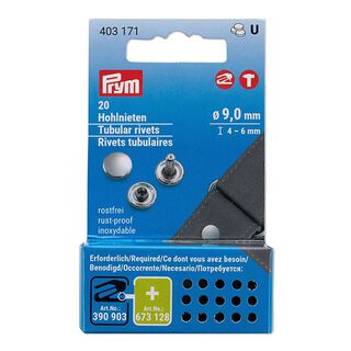 Rivets creux zone de serrage 4-6mm [20 unités | Ø 9 mm] | Prym – argent, 