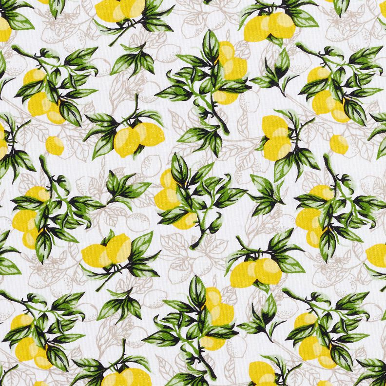Tissu en coton Cretonne Branches de citronnier – blanc/jaune citron,  image number 1