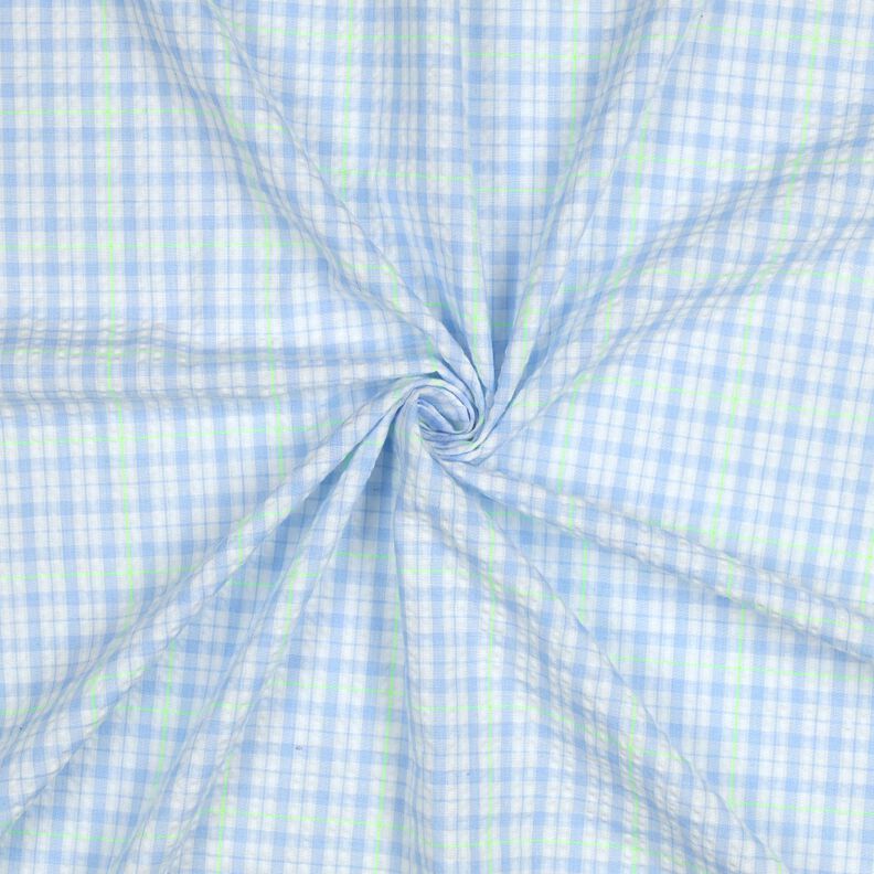 Seersucker Coton mélangé Carreau – bleu clair/vert fluo,  image number 3