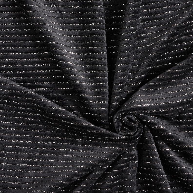 Tissu Nicki Rayures pailletées – noir/argent métallisé, image number 3